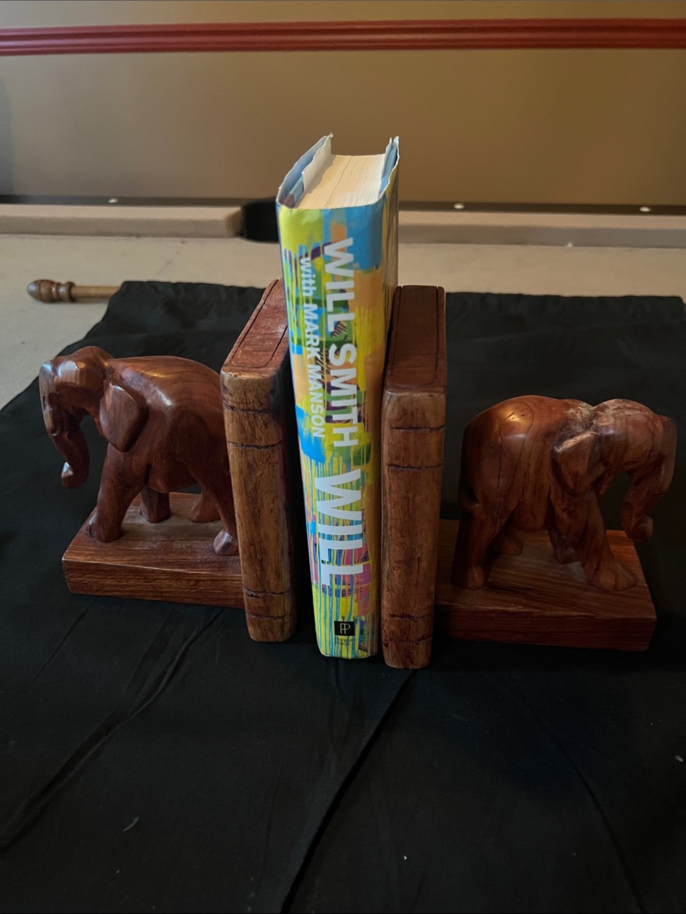 Carved Wooden Elephant Bookends - Pair